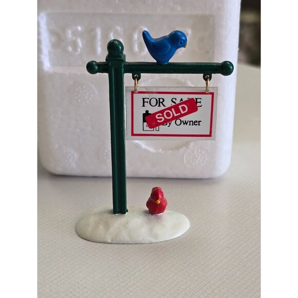 Miniature Signpost Figurine With "For Sale By Owner" & "Sold" Sign Featuring Bir - Picture 5 of 9